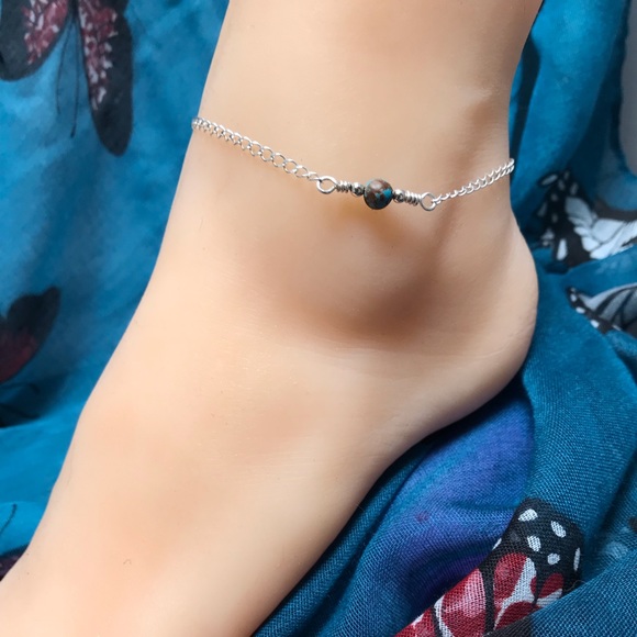 Blue Lace Agate Ankle Bracelet- Blue Crazy Lace Agate Anklet - Picture 3 of 6